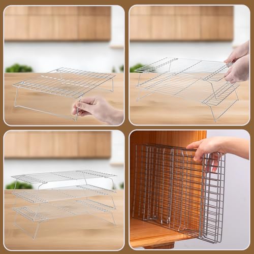 Briout Cooling Rack for Cooking Baking 3 Tiers, 16" x 10" Wire Rack, Silver - color: Silver, size: 16"x10"-3Tier