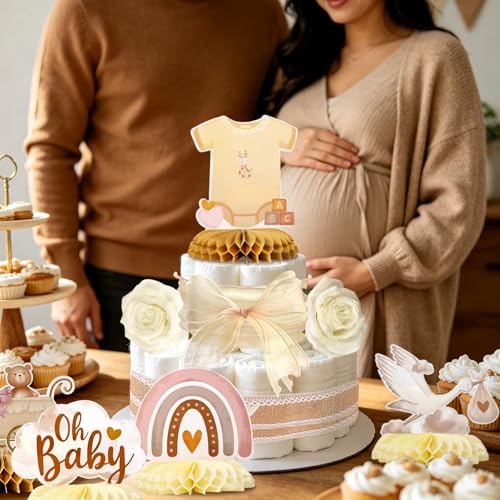 Boho Diaper Cake Kit for Baby Shower Honeycomb Table Centerpieces