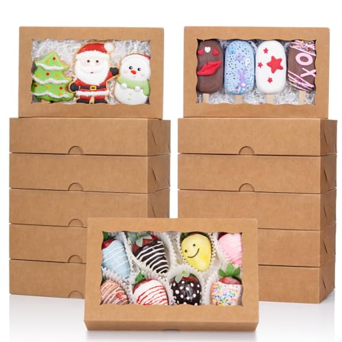 50PCS 8x5x2 Inch Bakery Boxes with Window for Chocolate Covered Strawberries, Cookies, Cakesickle, Brownies, Donut & More - color: Brown
