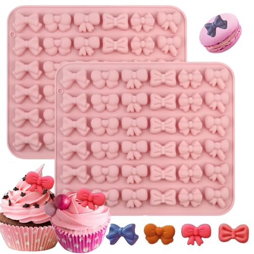2PCS Bow Chocolate Silicone Molds, Mini Bowknot Mould Butterfly Tie Silicone Molds for Candy, Candy, Gummy, Sugar, Biscuit, Cookie, Cake Decorating, Cupcake Topper