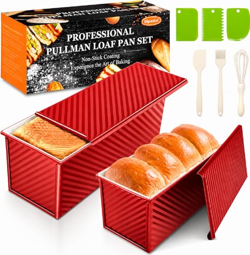 Bread Loaf Pan with Lid-2Pack, 2.2LB & 1LB - color: Red with White Interior, size: 2.2LB & 1LB
