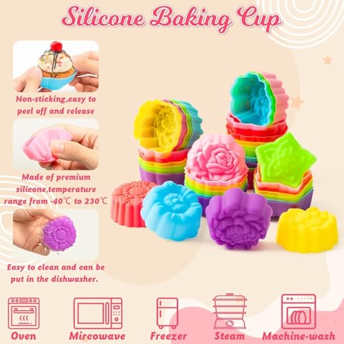 36 PCS Flower Shaped Baking Molds Silicone Food Grade Non Stick Mini Trays for Cupcakes Puddings Chocolates Must Have for Creative Kitchen Fun(6 Colors) - color: Pinwheel