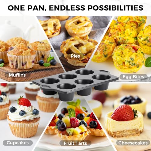 HONGBAKE Nonstick Jumbo Muffin Pan, 2 Pack Large Cupcake Tin with 120pcs Muffin Liners, Cup Cake Tray for Baking, 3.5dia, 6 Cup, Premium, Extra Thick