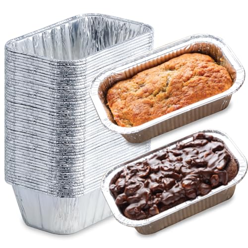 (55 Pack) 1LB Mini Foil Loaf Pans - 1 Pound Disposable Aluminum Baking Pans for Individual Bread, Cake, Meatloaf - Small Loaf Pans, Liners, Small Bread Tins 6 x 3.5 x 2 - color: 1 LB, size: Pack of 55