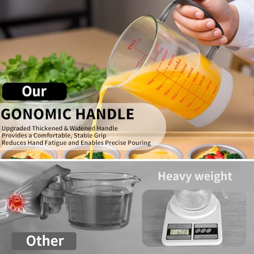Newness Glass Measuring Cup with Handle, 500 ML (16 Oz, 2 Cup) - color: Red Measuring Scale, size: 500ML