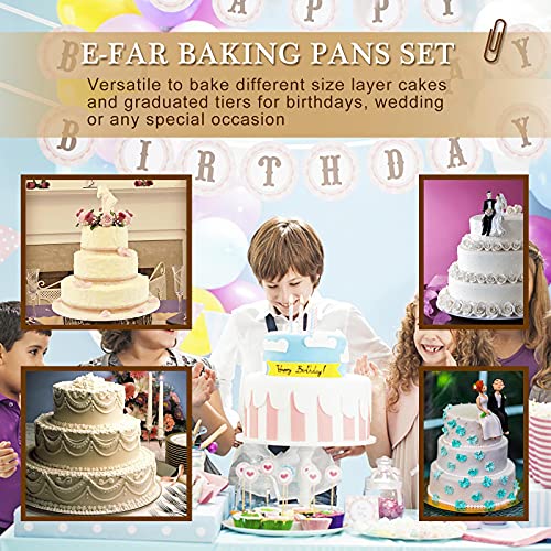 E-far Deep Cake Pan Set of 3 (6/8/9½ Inch), Stainless Steel Round Cake Pan - size: 6 x 3, 8 x 3, 9½ x 3 inches