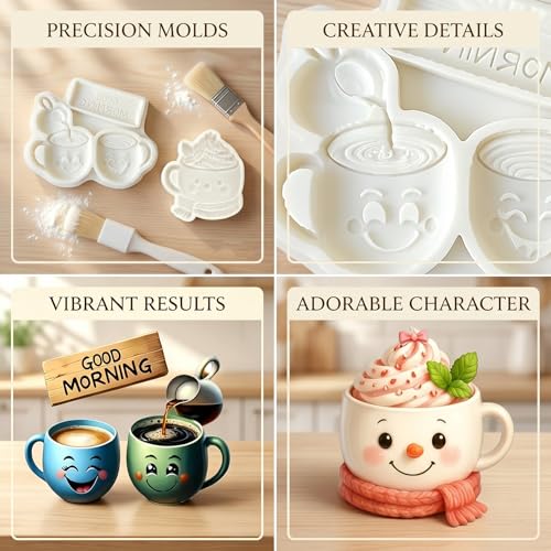 2Pcs Coffee Cup Silicone Fondant Molds for Cake Decorating, Candy - color: Coffee Cup Silicone Molds