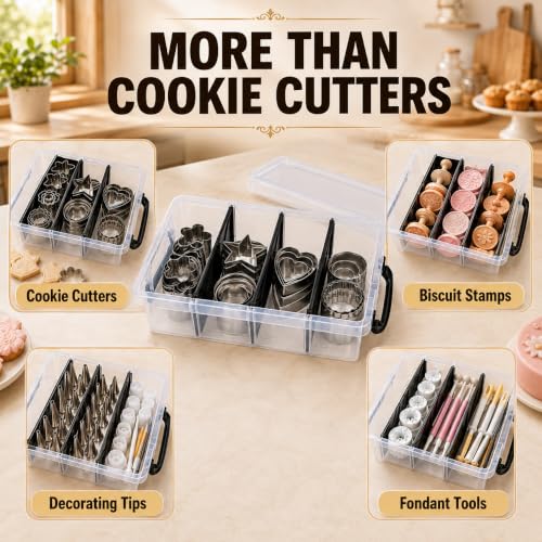 Cookie Cutter Storage Box, Clear 4-Section Organizer with Lid