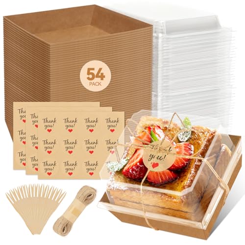 54 Pack Small Charcuterie Boxes with Clear Lids, Paper Mini Charcuterie Box To Go, Disposable Food Container with Lid, Dessert Boxes for Sandwich, Cookie, Sushi, Cake Slice, and Strawberries - color: Brown