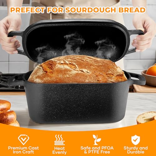 Cast Iron Bread Pan with Lid, Oval Sourdough Baking Pan