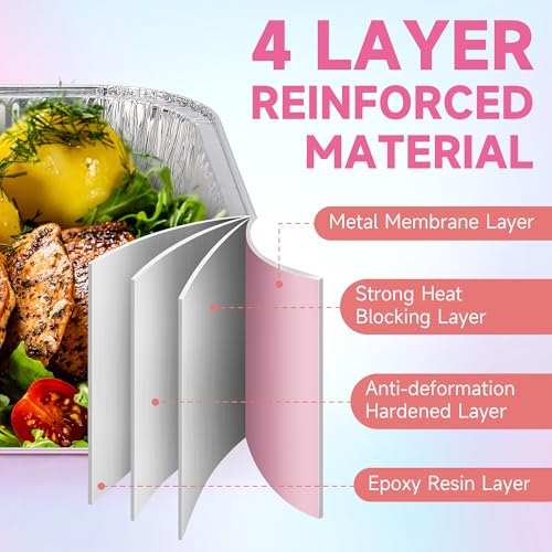 (35 Pack)Pink 8x8 Inch Disposable Aluminum Foil Pans&Square Cake Pans for Parties, Clear Plastic Lids,Eco-Friendly Baking Trays with Stickers&Cake Spoons,Picnics,Casseroles,Takeout,Recyclable Cookware