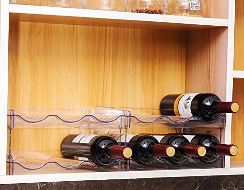 IEEK 4 Pack Stackable Wine and Water Bottle Holder Free-Standing Fridge Wine Bottle Organizers Clear Plastic Water Bottle Holder for Cabinet,Refrigerator,Pantry,Kitchen Countertops,Holds 12 Bottles - size: 4 Tier-Holds 12 Bottles