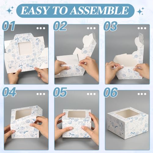 Chivertino 50 Pack Blue Seashell Square Cookie Boxes with Window - color: Blue, size: Seashell