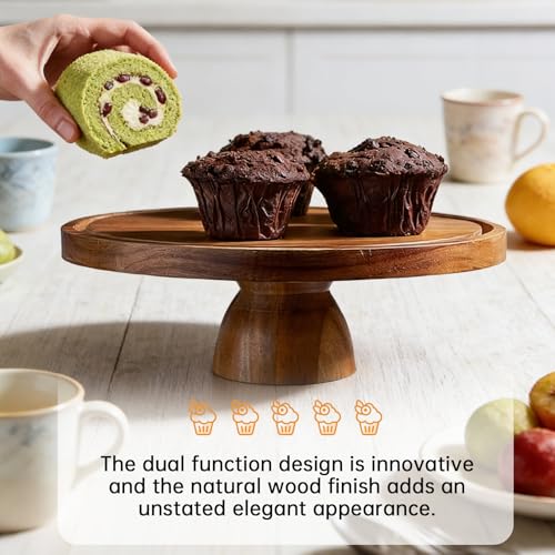 Garvee 12 Inch Acacia Wood Cake Stand with Acrylic Dome Lid – 2‑in‑1 Multifunctional Dessert Display & Charcuterie Board, Round Serving Platter for Cake, Fruit, Cheese, Chips, Dips & Party Snacks