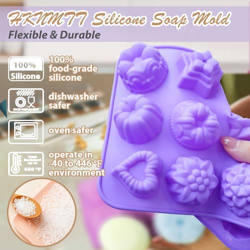 Soap Molds Silicone Flower Shapes 3 Packs for Chocolate Gelatina Lotion Bar Candy Ice Cube Jelly Bathbomb, Blossom Rose Baking Tray Molds Unique Heart Star Food Grade Non-stick Homemade DIY BPA free - style: Small Flower 3PCS