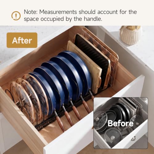 MUDEELA Pot Lid Organizer for Cabinet, Expandable Baking Pan Rack 12 Slots - size: 12 Dividers