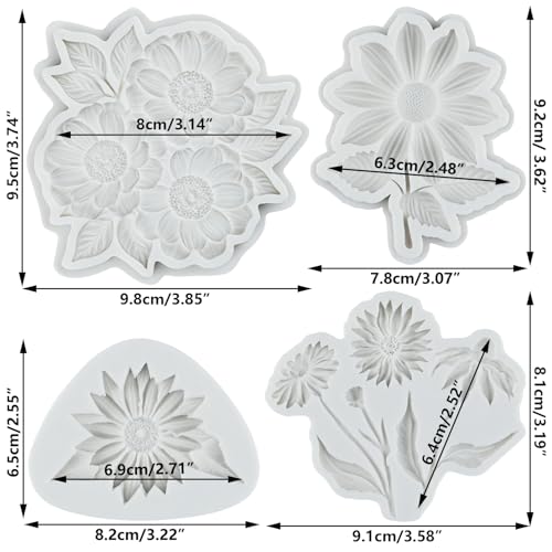 Daisy Flower Silicone Molds Daisy Fondant Candy Mold Set of 4 - color: Style D