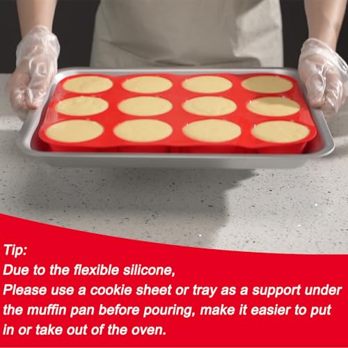 Redfly 4 Pack Silicone Muffin Pans for Baking & Cupcake Pan - 12 Cup Regular Size Silicone Molds, BPA Free Egg Bites Mold - color: Red, size: 4pcs: 12-Cup Regular