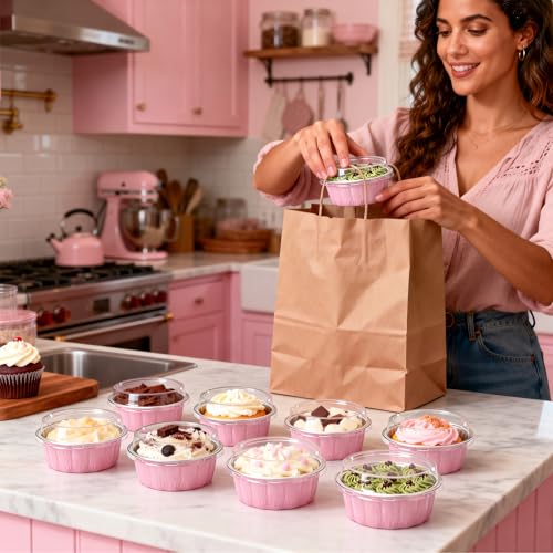 NPLUX Ramekins with Lids Mini Cake Pans,50 Pack Pink 8oz for Party Favors - color: Pink