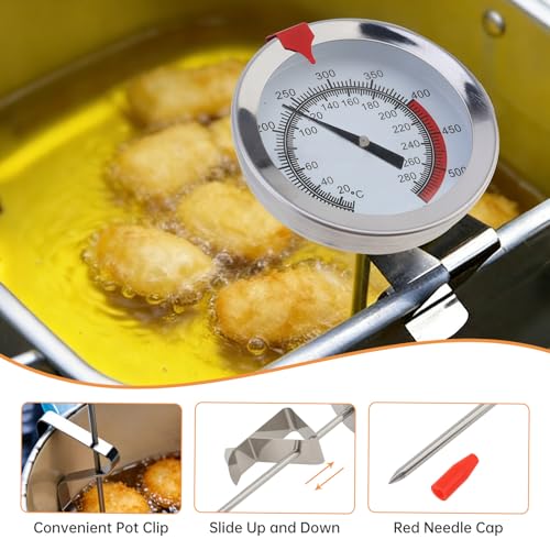 Candy/Deep Fry Thermometer with Pot Clip - 12" Stainless Steel Stem Meat Cooking Thermometer for Frying and Candle Making, Turkey, BBQ, Grill, Instant Read, Analog Display - size: 12 inch