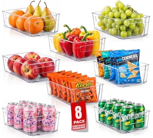 Oizeir 8 Pack Clear Plastic Storage Bins with Handles - Stackable BPA-Free - size: 8-Pack with Handles