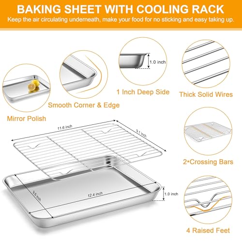 Homikit 10x12 Inch Stainless Steel Quarter Sheet Pan with Wire Cooling Rack - size: 12.4x9.6x1