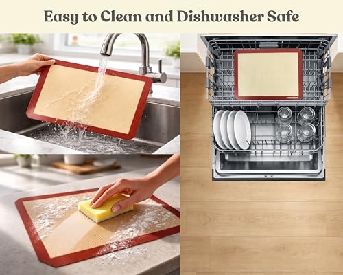 Silicone Baking Mats Set of 2, Half Sheet Nonstick Reusable Extra Thick Baking Sheet Liners for Cookies, Macarons, Bread, Pizza, Pastry, Red - color: Red, size: 16.5"L x 11.6"W