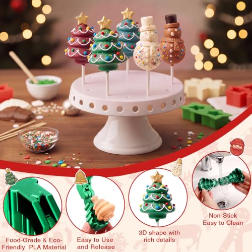 2 Pack Christmas Cake Pop Molds, Christmas Tree, Snowman 3D - color: Christmas Tree,Snowman, size: Large