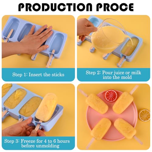 Sakolla 3 Pack Large Silicone Popsicle Molds with 150 Pcs Wooden Sticks - size: 3 Pcs Large - Blue