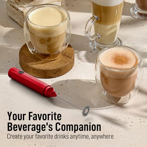 Zulay Froth N Go Milk Frother – Rechargeable 3-in-1 Handheld Frother Wand with Travel Case & USB-C Charger – Single, Double & Egg Whisk for Latte, Cappuccino, Matcha, Protein Shakes - Ember Red - color: Ember Red, size: Rechargeable Frother