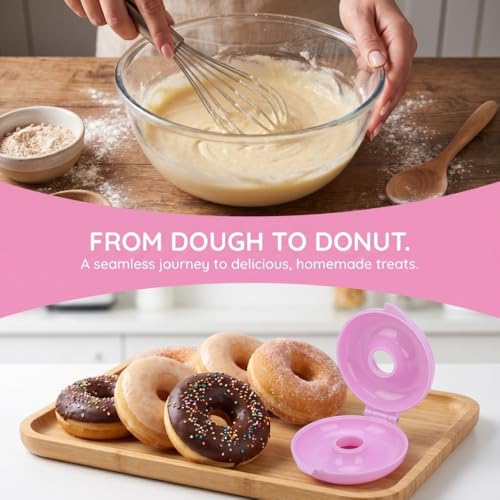 2 Pack Donut Baking Mold, Round Plastic Press Doughnut Cake Pan with Flip Design,Pink Blue for Bagel Bread Pastry DIY