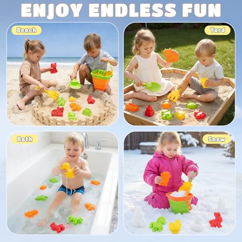 Collapsible Beach Toy Set for Kids, 29 Pcs Farm Sand Toys with Animal Molds - size: 2 bucket farm set