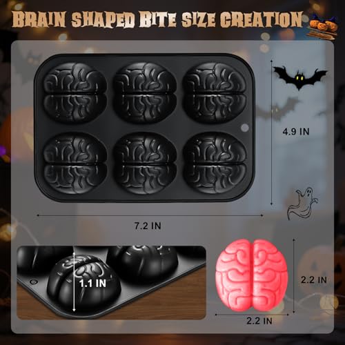 HKNMTT Halloween Brain Silicone Molds 2 Pack 6 Cavity, Spooky Brain Shape Baking Tray for Chocolate Candy Wax Melts Tarts Cupcake Pizza Cake Oven Safe Food Grade Moulds for Kids Party DIY Fun - style: Brain Shaped