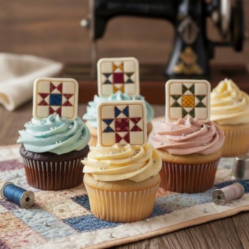 BAKERLOGY Set of 2 Quilt Block Mini Cookie Cutters & Stamps Set – Ohio Star & Ribbon Star Geometric Patchwork Biscuit Cutters for Cookies, Fondant, Cake Decoration & Crafts
