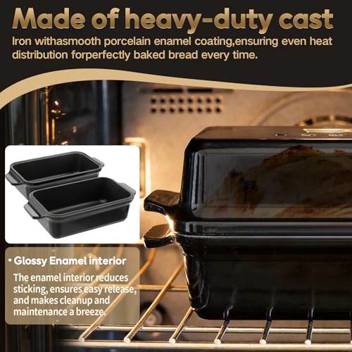 Enameled Cast Iron Dutch Oven for Bread Baking, 9×5 Dutch Oven Pot with Lid for Homemade Bread, 2 in 1 Sourdough Bread Pan with Lid, Roasting & Braising, Oven & Induction Safe (4.2 QT,Black) - color: Black