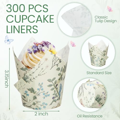 300 Pcs Wildflower Tulip Cupcake Liners for Baking, Wildflower