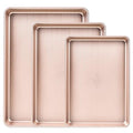 3-Piece Nonstick Baking Sheet Set, Cookie Sheet Pans in 3 Sizes, 0.8mm Thick Heavy Duty Carbon Steel Baking Trays, Easy to Clean for Cookies, Roasting & Baking, Champagne Gold - color: Gold