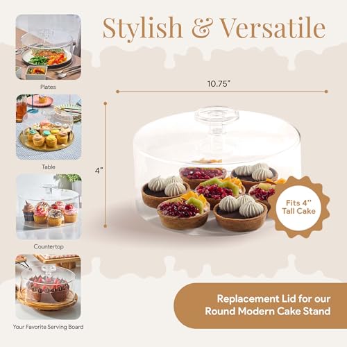 HOMESPHERE Acrylic Cake Cover – 10.75 Inch Cake Dome, Shatterproof, Lightweight Plastic Lid for Round Stands, Plates, Charcuterie Boards, Food Serving Trays and Platters, No Glass, 4.5 Inch Tall