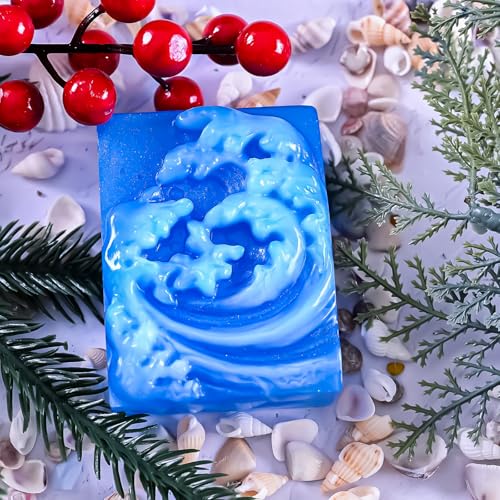 Ocean Wave Soap Molds, Square Sea Waves Silicone Mold 4-Cavity - color: Ocean Wave Soap