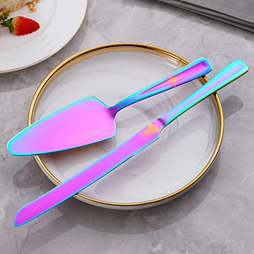 GoGeiLi Rainbow Stainless Steel Wedding Cake Cutting Set - color: Rainbow