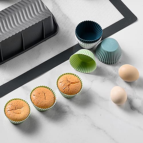 12pcs Silicone Cupcake Baking Cups,Reusable Muffin Liners,Lunch Box Divider - color: 12pcs in Navy,Dusty Blue,Green,White
