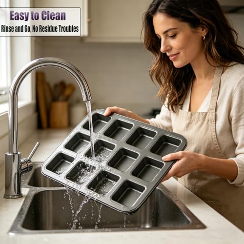 12 Cavity Brownie Pan with Dividers, Non Stick Square Carbon Steel Muffin Baking Bakeware with 300 PCS Parchment Liners, Dark Gray - size: 13.7x10.04x1inch