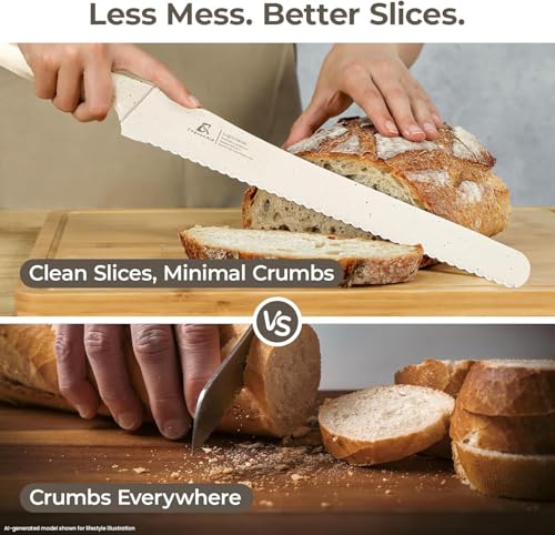 CoquusAid Bread Knife for Homemade Bread, World's 1st Double Serrated Knife - color: Creamy White