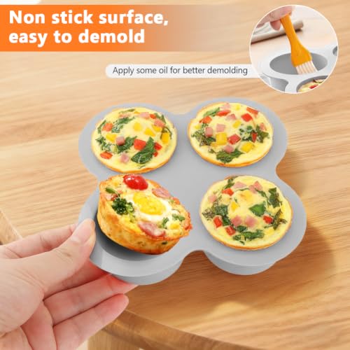 2 Pack Silicone Egg Bite Molds, with 1 Spatula & 1 Brush - color: Gray