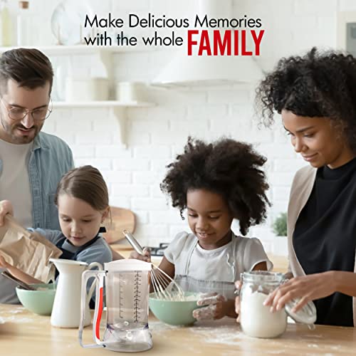 Mess-Free Pancakes Pourer & Cupcake Batter Dispenser | 4 Cup Capacity | Precision Pour Control & Easy-Squeeze Handle | BPA-Free Kitchen Tool for Waffles, Crepes & Muffins - color: White