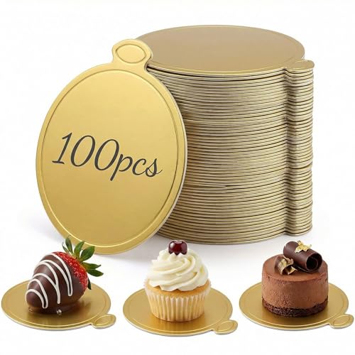 HANSGO Mini Round Golden Cardboard Cake Base, Mousse Cake Boards 100 PCS - size: Round Cake Base