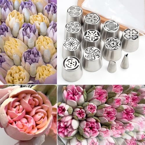 22 Pcs Stainless Steel Extra Large Russian Tulip Flower Icing Tips Set - color: SILVER SET20
