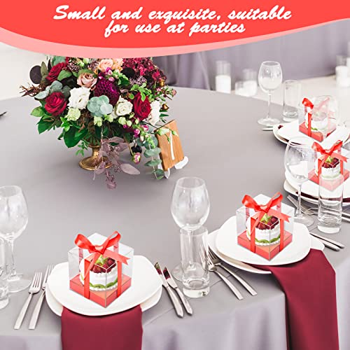 12 PCS Clear Cupcake Boxes 3.5 Inch Cupcake Containers (Red) - color: Red
