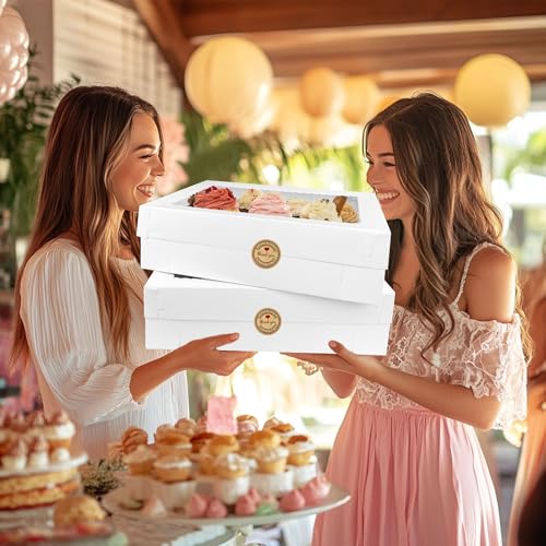 MUMULULU 4 PCS 19x14x4 Inch Cake Boxes with Cake Board White Sheet Rectangular Bakery Boxes with Window for Donuts Cookies Dessert Cupcakes Pastry Baking Pie Packaging - size: White 19×14×4