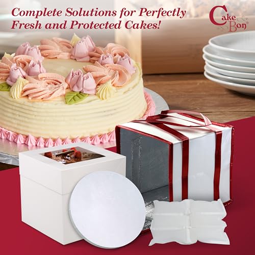 Cakebon 8" Cake Box Drum Insulated Bag White Round Wrapped 1Pack - size: 8 inch, style: White - 4 Pack